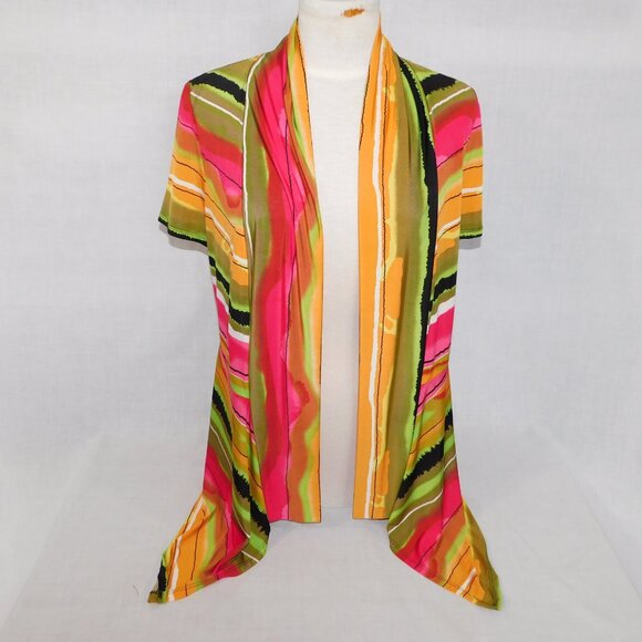 Frank Lyman Womens 10 Multicolour Stripe Waterfall open Cardigan Jacket Coverup - Picture 2 of 8